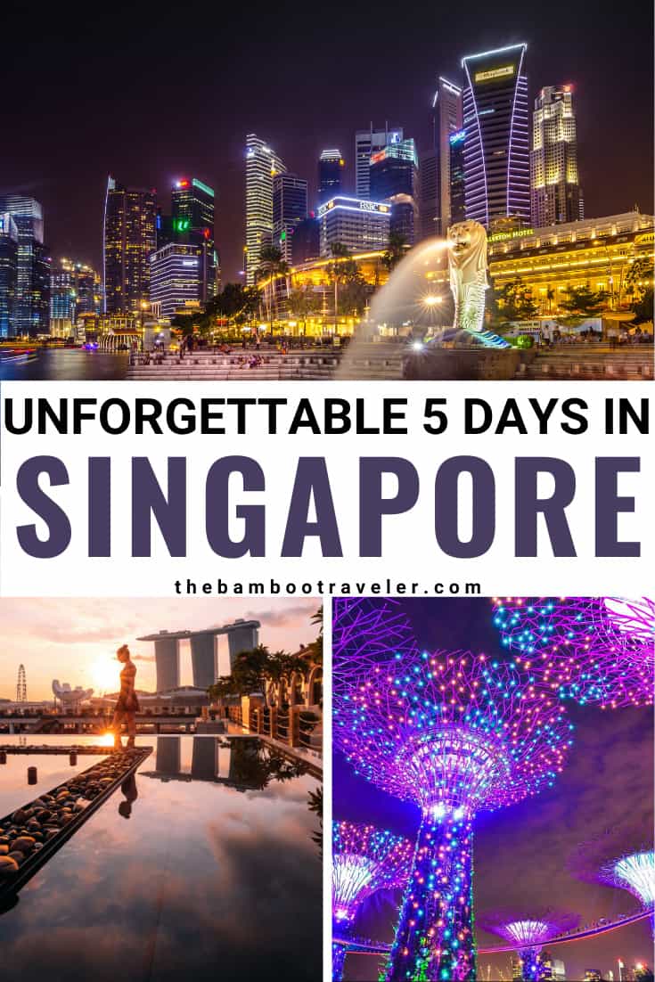 3 photos of Singapore - skyline at night, Marina Bay Sands' rooftop pool and Gardens by the Bay lit up at night
