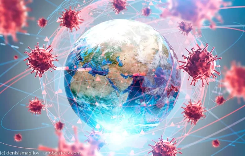 coronaviruses spinning around the globe