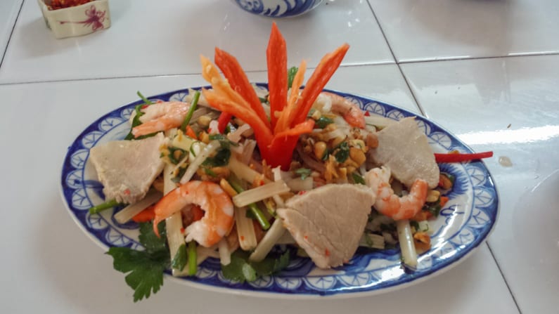 a dish with shrimp and pork
