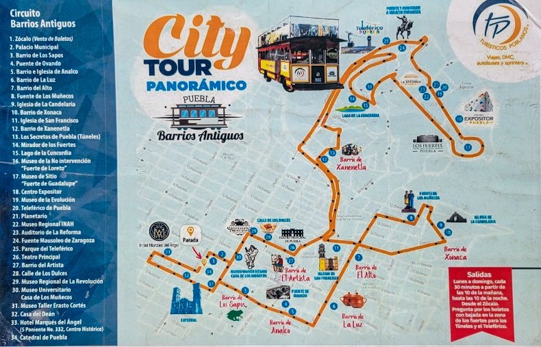 route of Puebla bus tour
