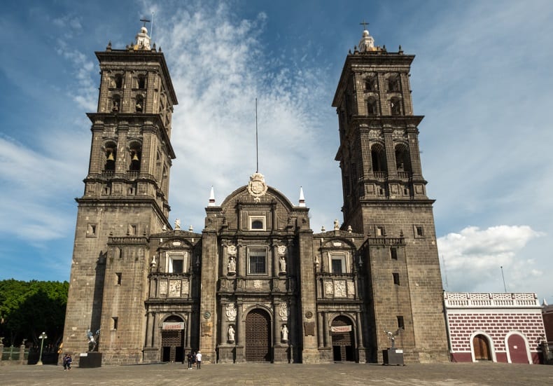 the front exterior of Cathedral of Puebla