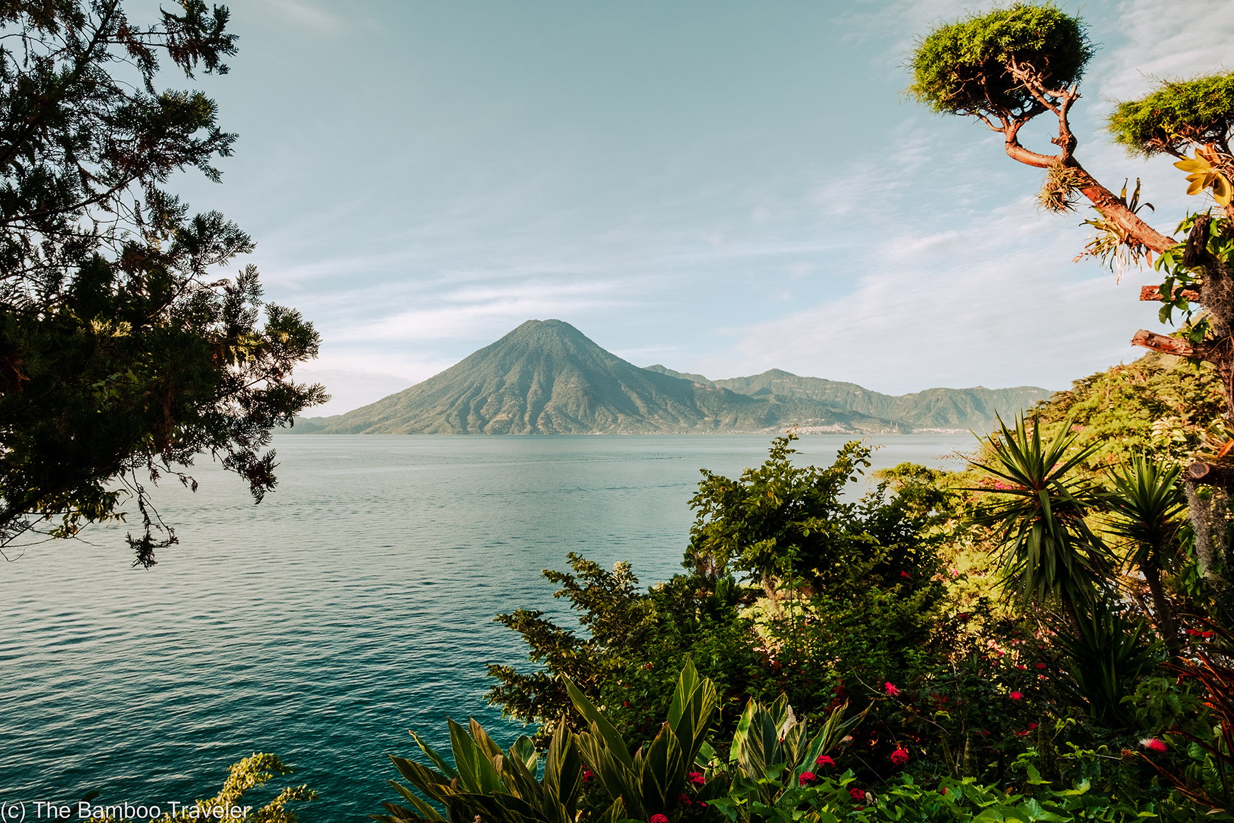 a view of San Pedro volcano from across Lake Atitlan