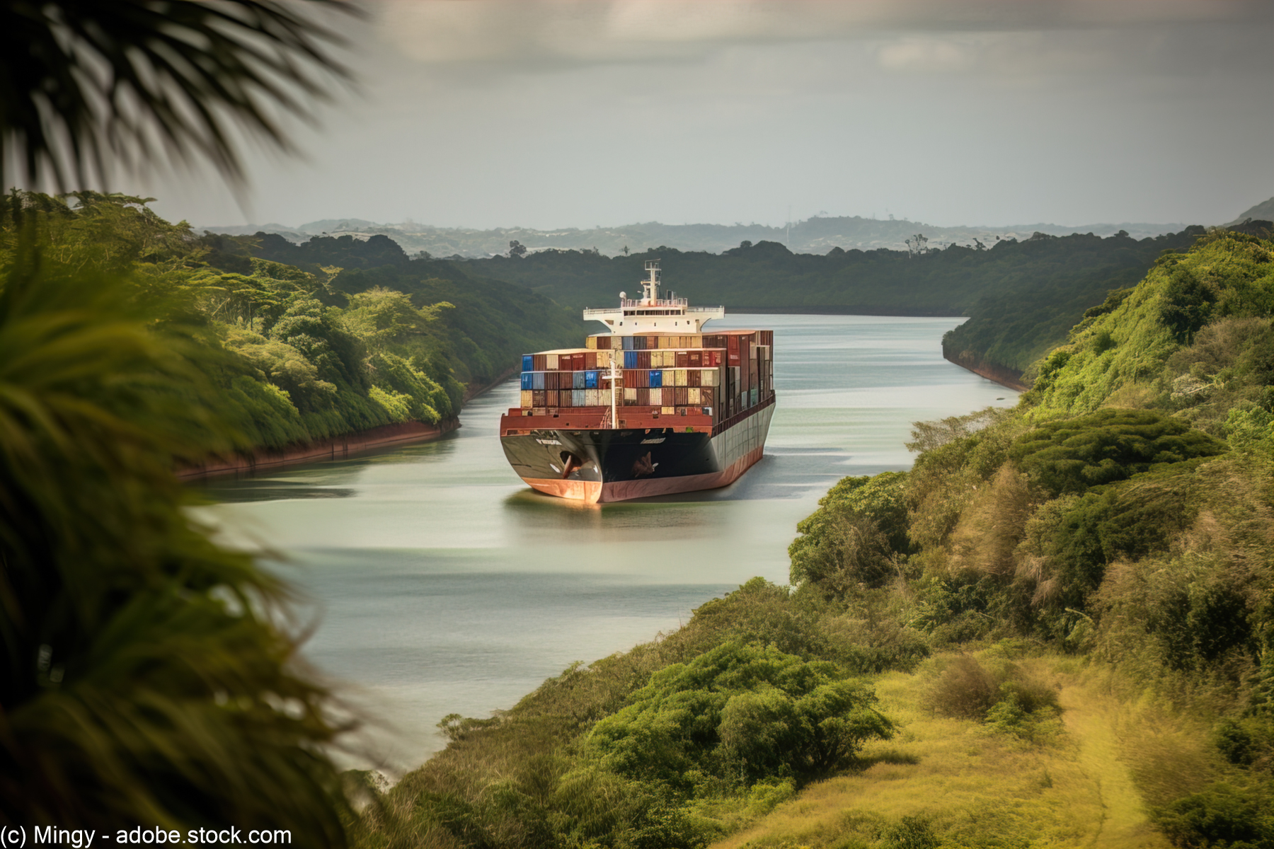 a shipping container moving through the Panama Canal