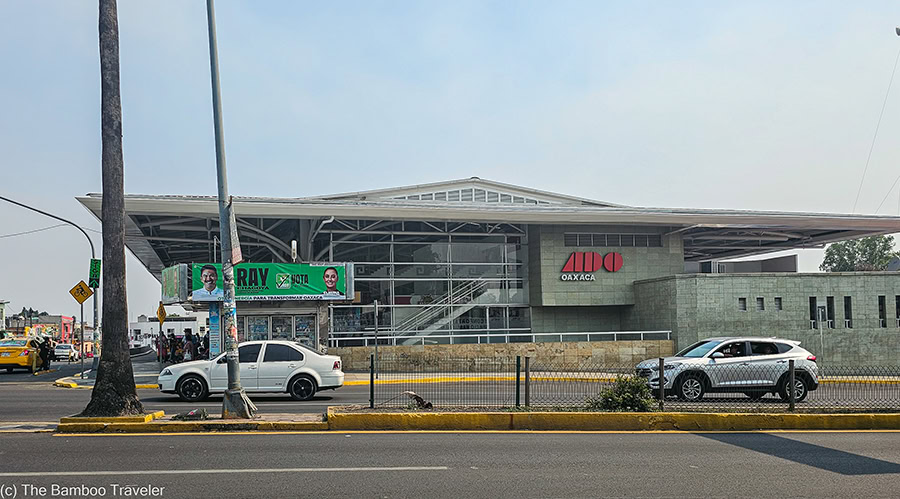 cars passing by the ADO Bus Station in Oaxaca City