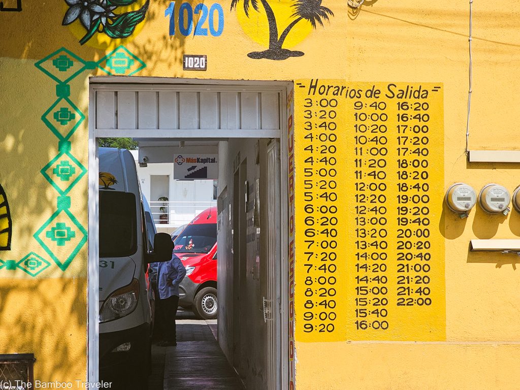 a list of departure times for a shuttle to Puerto Escondido