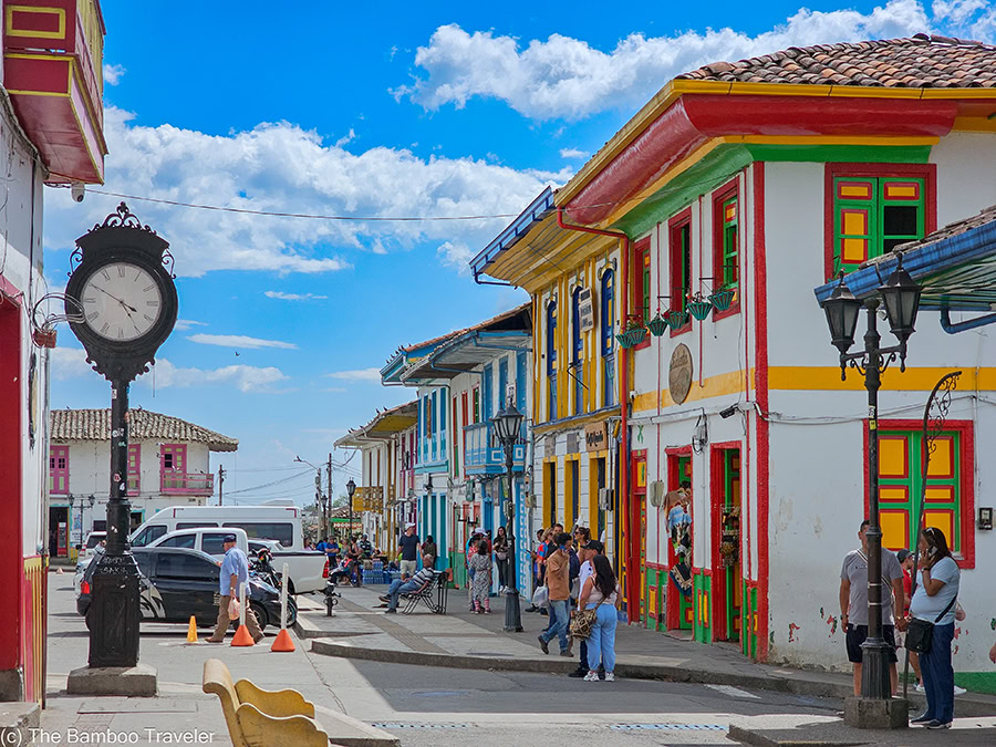 a street in Salento Colombia lined with colorful buildings